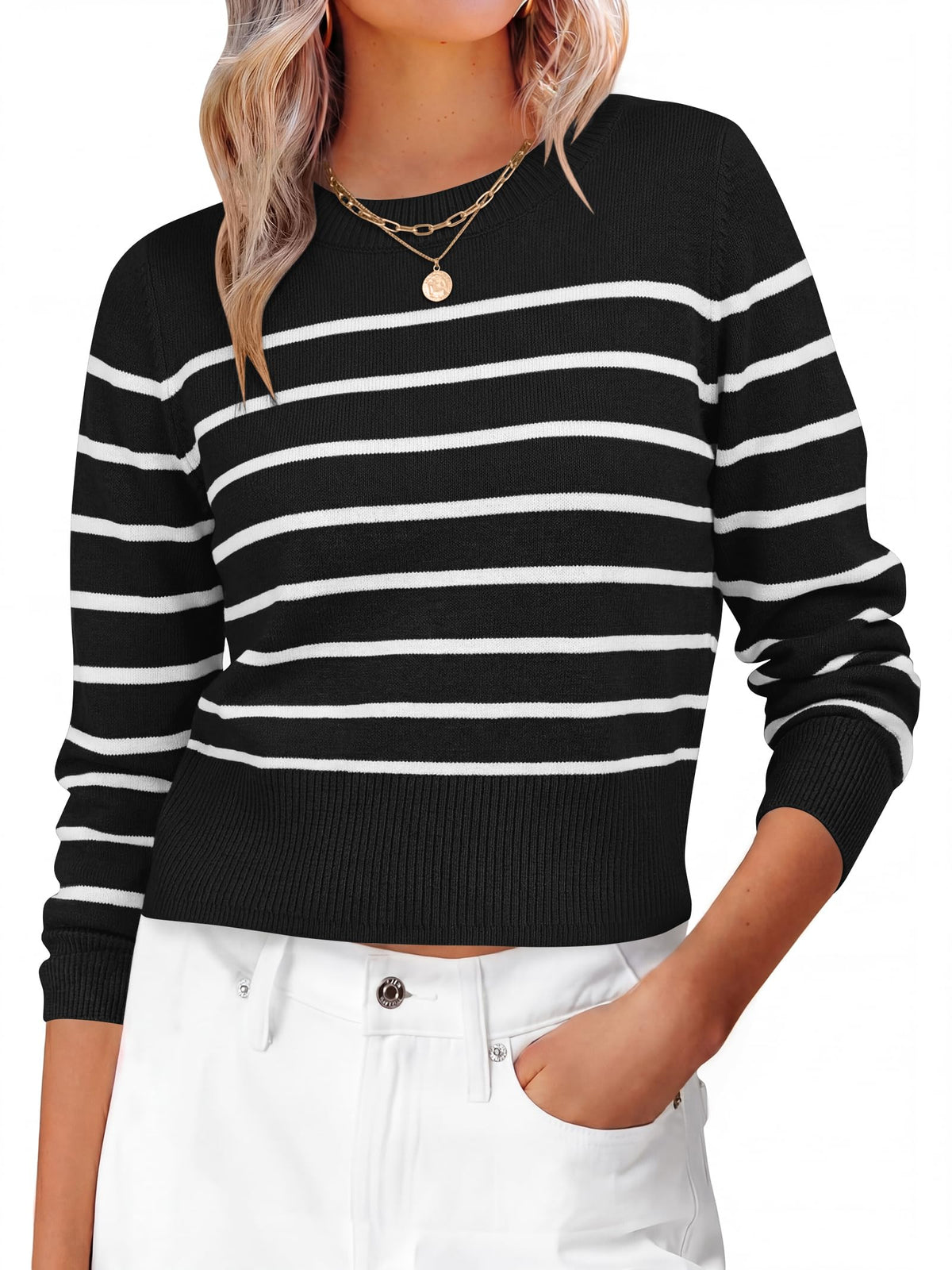 ANRABESS Women’s Long Sleeve Cropped Crew Neck Lightweight Fall Sweaters
