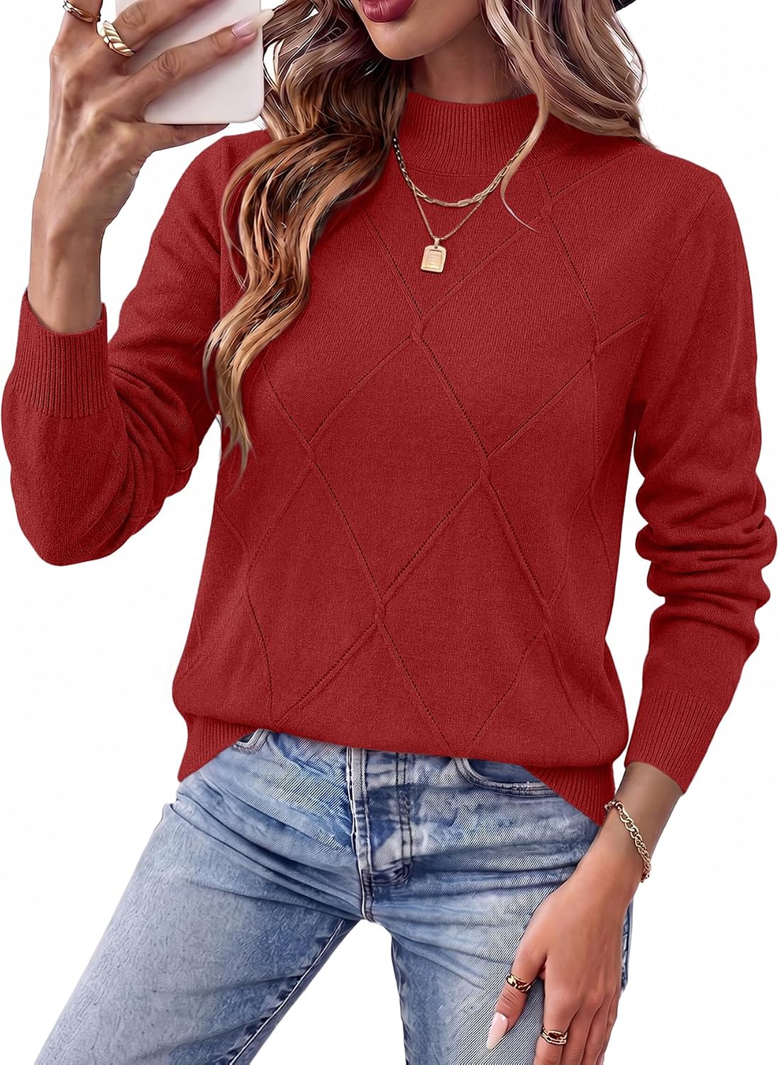 WIHOLL Womens Tops Sweaters Argyle Knit Long Sleeve Fall Outfits Winter