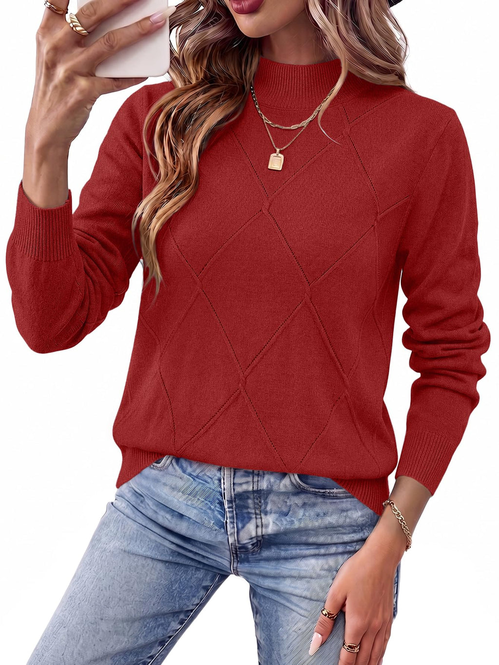 WIHOLL Womens Tops Sweaters Argyle Knit Long Sleeve Fall Outfits Winter