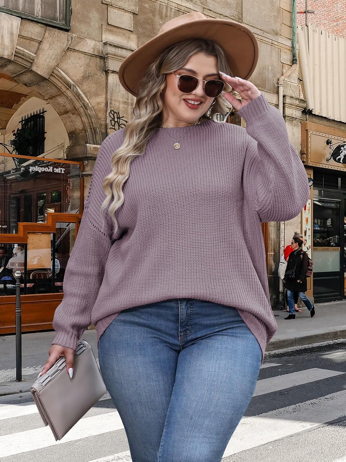 Sweaters for Women Oversized Casual Knit Ribbed Pullover Tunic Tops S-3XL