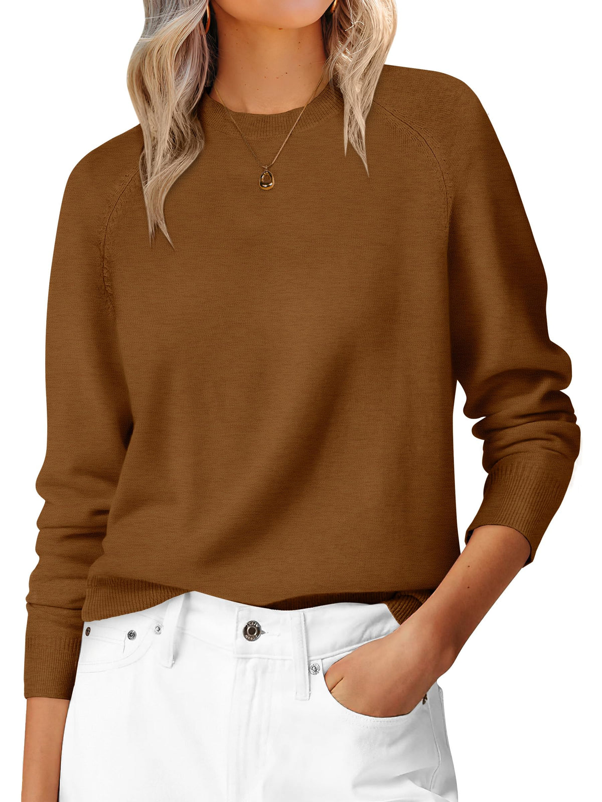 ANRABESS Women's Long Sleeve Crew Neck Fall Lightweight Sweaters Top