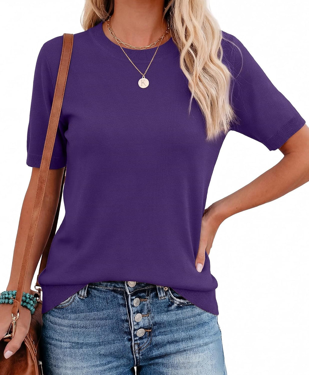 RUMIA Short Sleeve Sweater for Women Lightweight Business Casual Tops