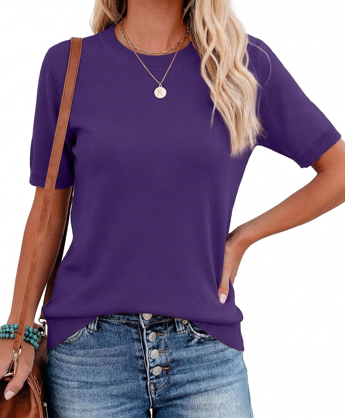 RUMIA Short Sleeve Sweater for Women Lightweight Business Casual Tops