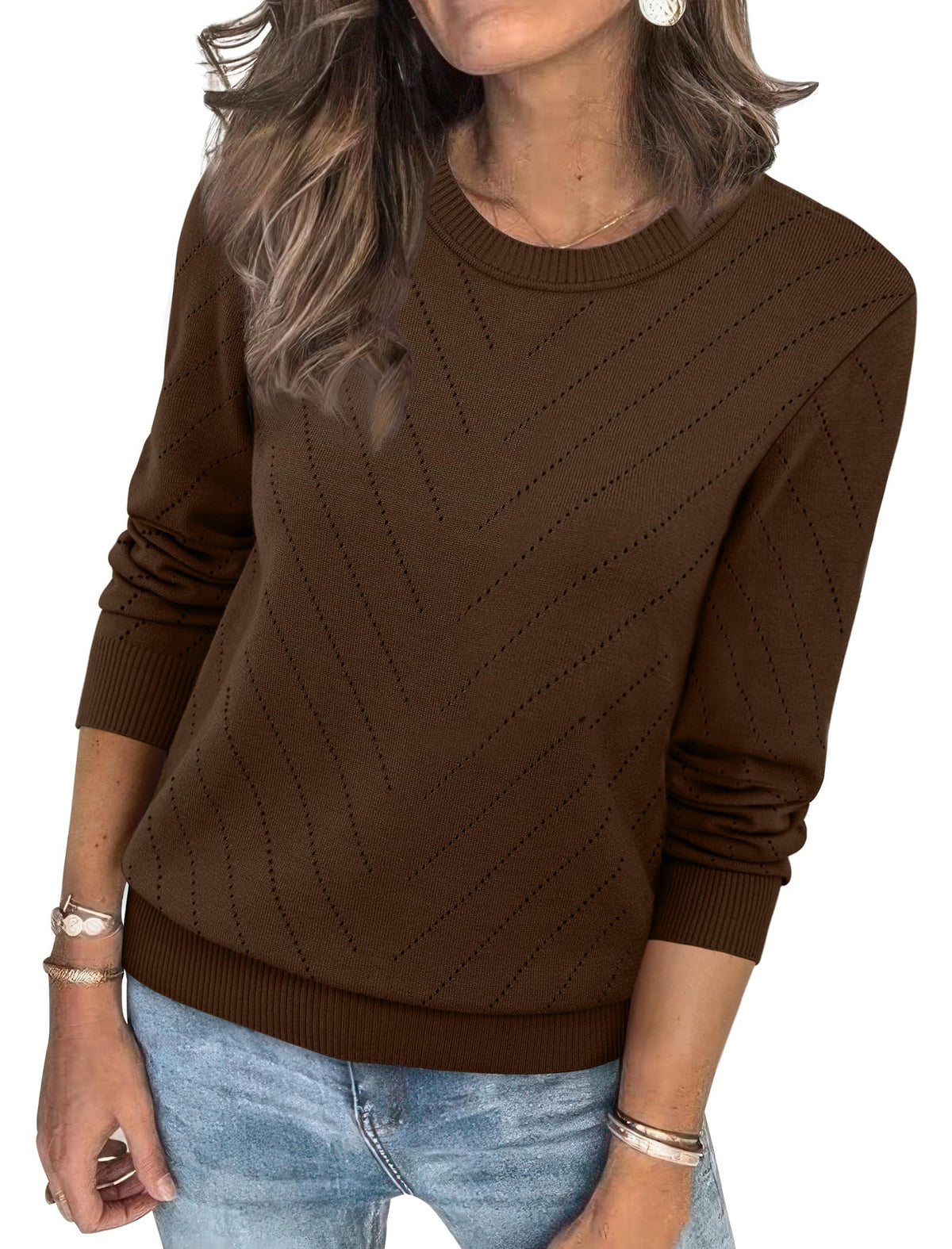 Sampeel Womens Sweaters Crew Neck Long Sleeve Tops Knit Soft Pullover Sweaters Cozy Dressy Casual Shirts Fashion Clothing