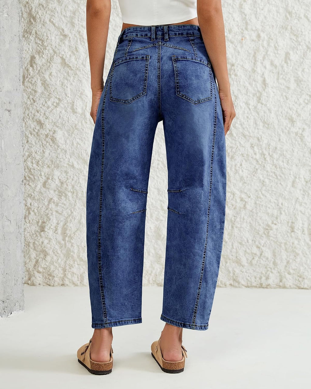 Vetinee Barrel Jeans for Women Trendy High Waisted Cropped Wide Leg Relaxed Fit Balloon Baggy Stretchy Denim Pants