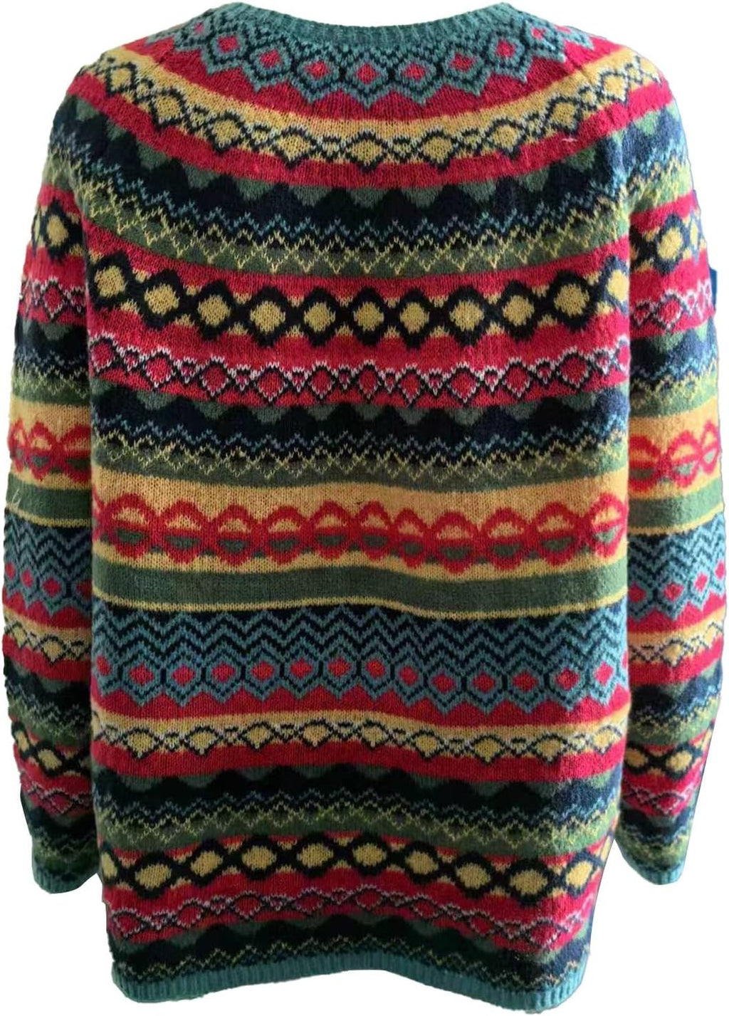 Fair Isle Sweater Women Boho Knitted Vintage Sweaters Casual Crewneck Long Sleeve Lightweight Cropped Pullover Tops