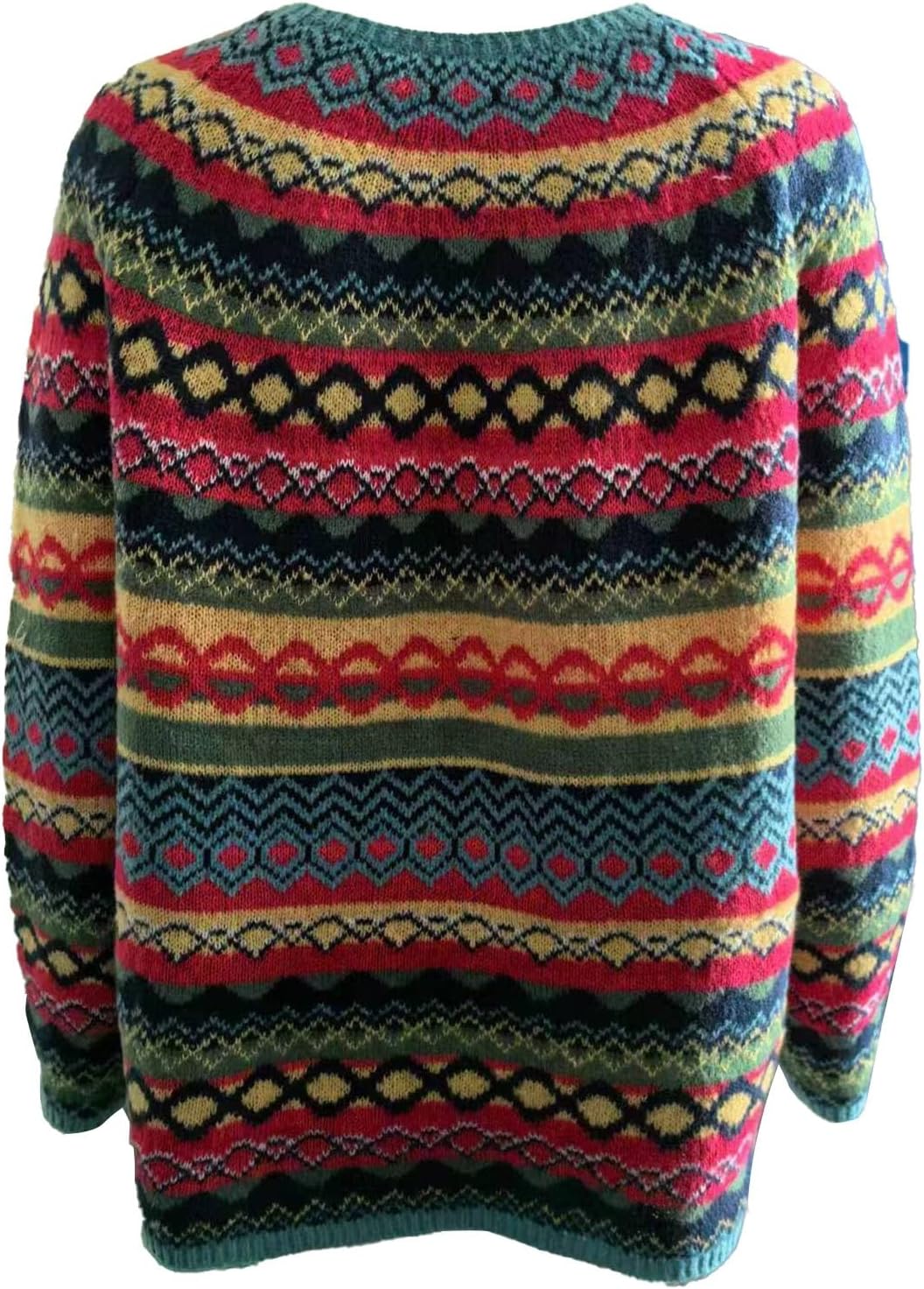 Fair Isle Sweater Women Boho Knitted Vintage Sweaters Casual Crewneck Long Sleeve Lightweight Cropped Pullover Tops