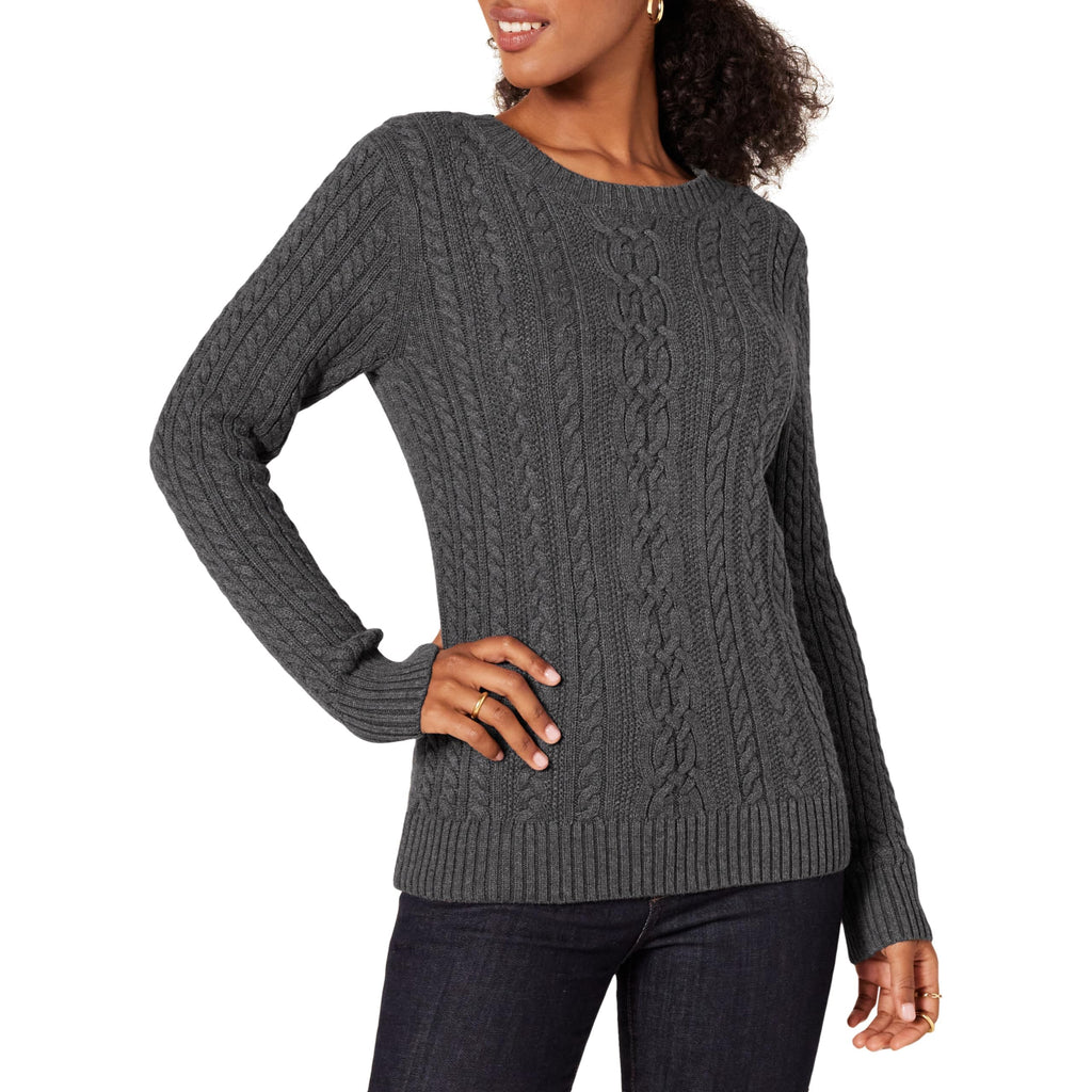 Amazon Essentials Women's Regular Fit Soft Cotton Cable Knit Ribbed Crewneck Sweater (Available in Plus Size)