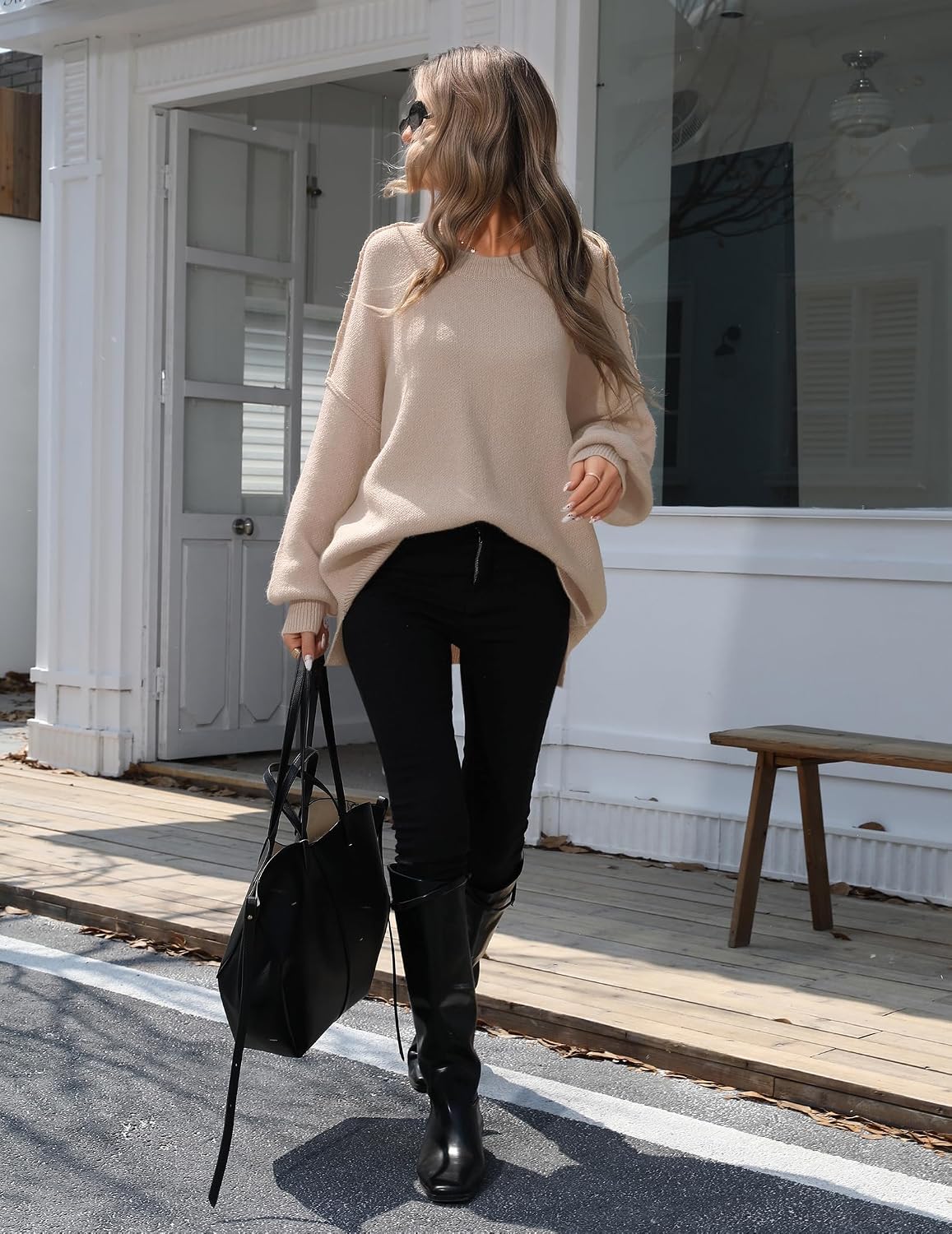 Womens Oversized Batwing Sweater Fall Outfits Trendy Pullover Knit Tops