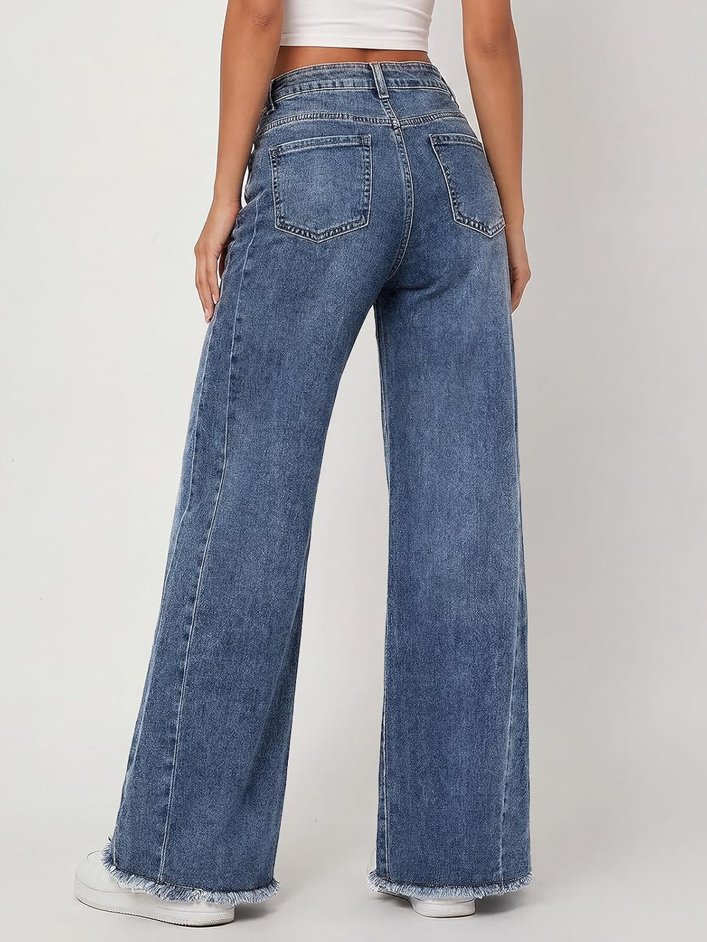 Trendy Queen Women's Wide Leg Jeans, Relaxed Loose with Raw Hem Pants