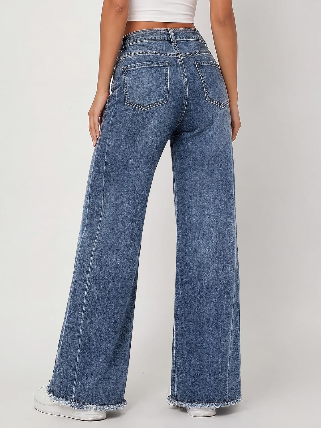 Trendy Queen Women's Wide Leg Jeans, Relaxed Loose with Raw Hem Pants
