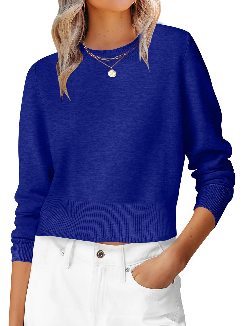 ANRABESS Women’s Long Sleeve Cropped Crew Neck Lightweight Fall Sweaters