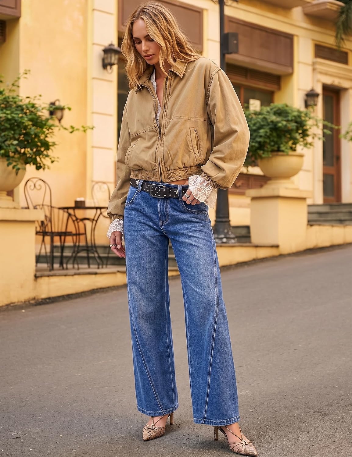 luvamia Wide Leg Jeans for Women High Waisted Stretch Denim Pants Side Seam