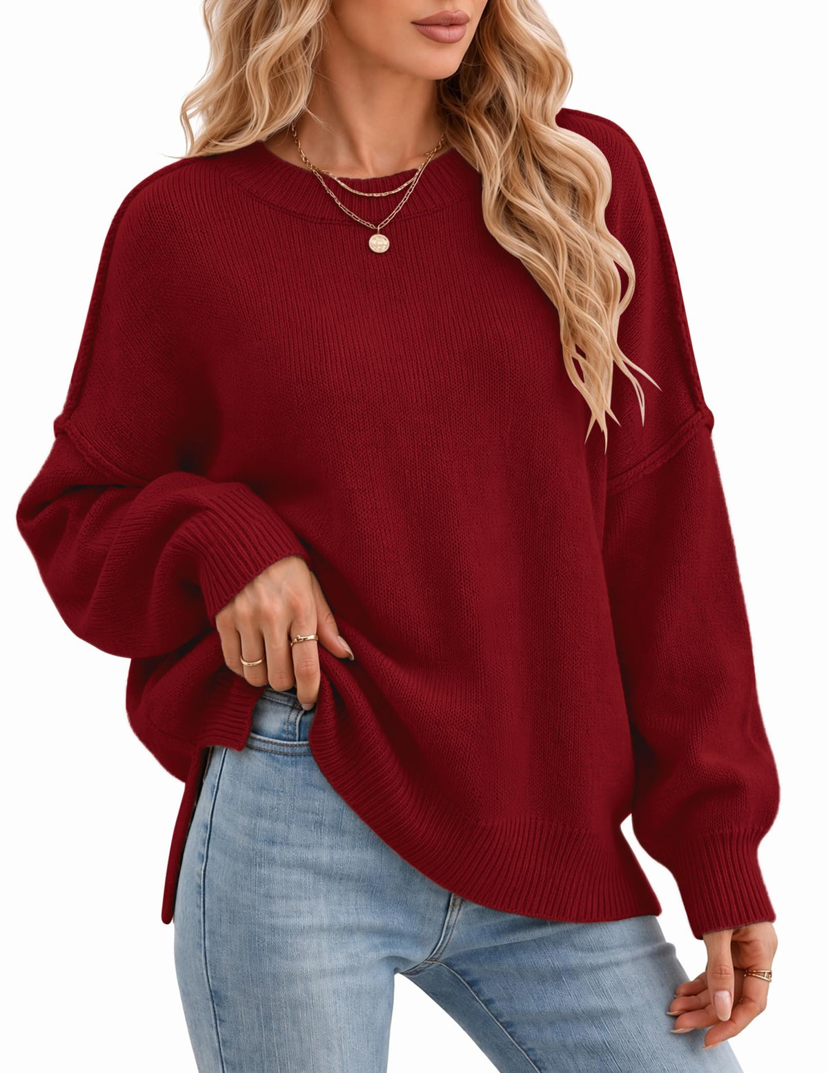 Womens Oversized Batwing Sweater Fall Outfits Trendy Pullover Knit Tops