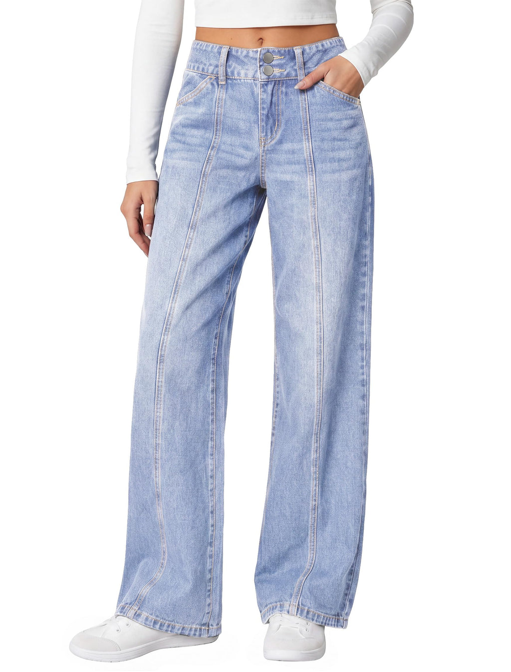 IWD Women's Wide Leg Jeans Straight Mid Rise Baggy Denim Pants Leopard