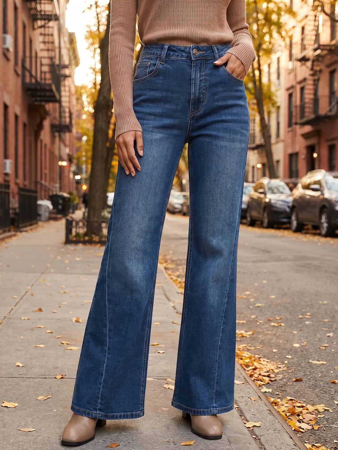Saodimallsu Womens High Waisted Flare Jeans Stretchy Wide Leg Denim Pants