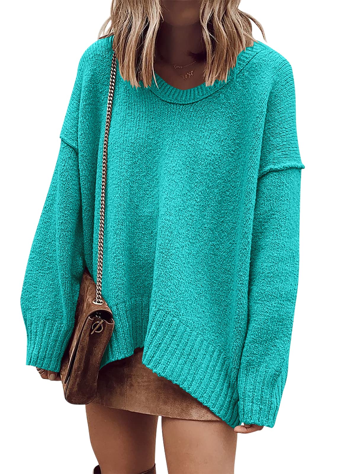 ANRABESS Womens Fall Fashion Oversized Scoop V Neck Batwing Sleeve Sweater