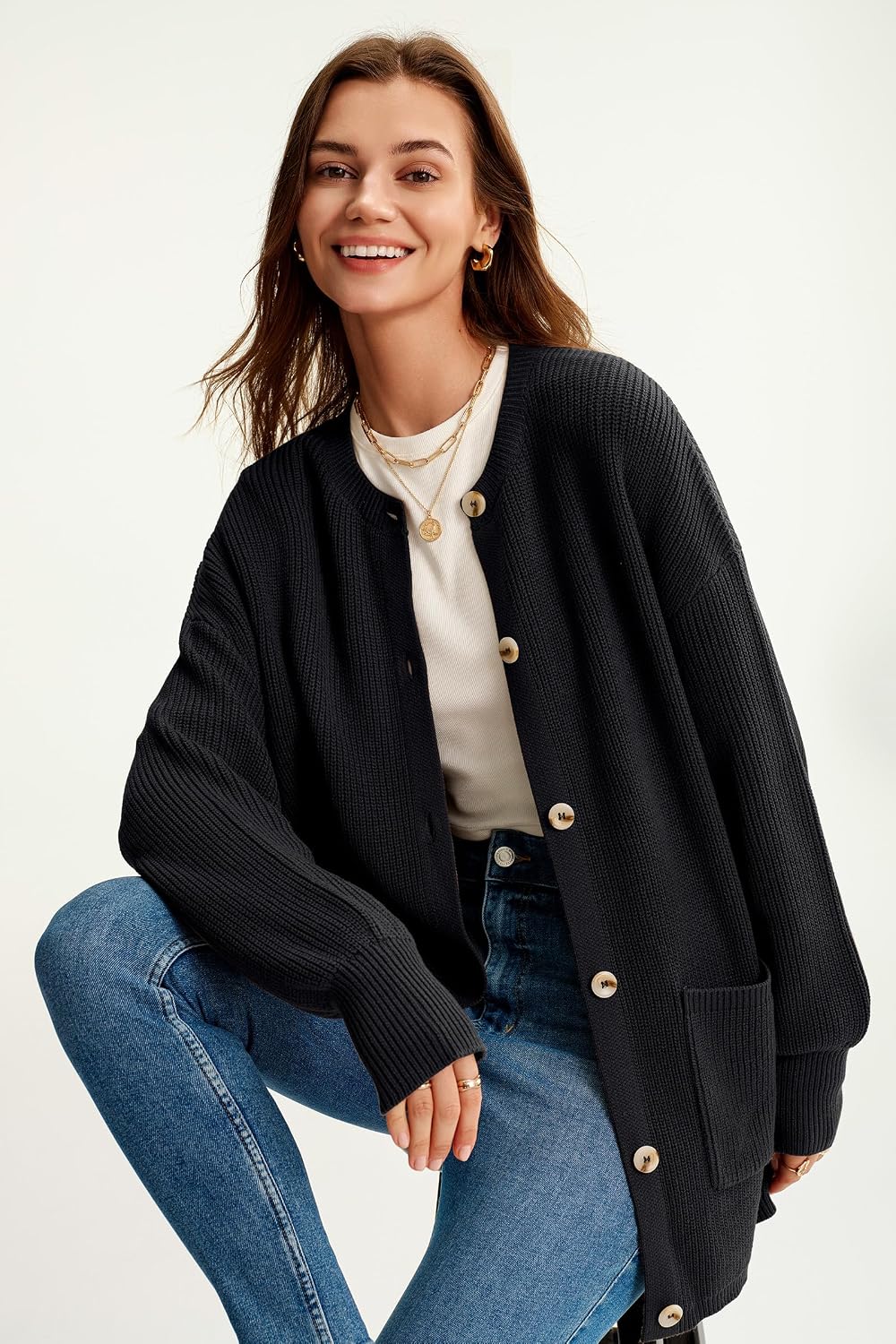 Arach&Cloz Women's Wool Blend Oversized Chunky Knit Fall Work Cardigans
