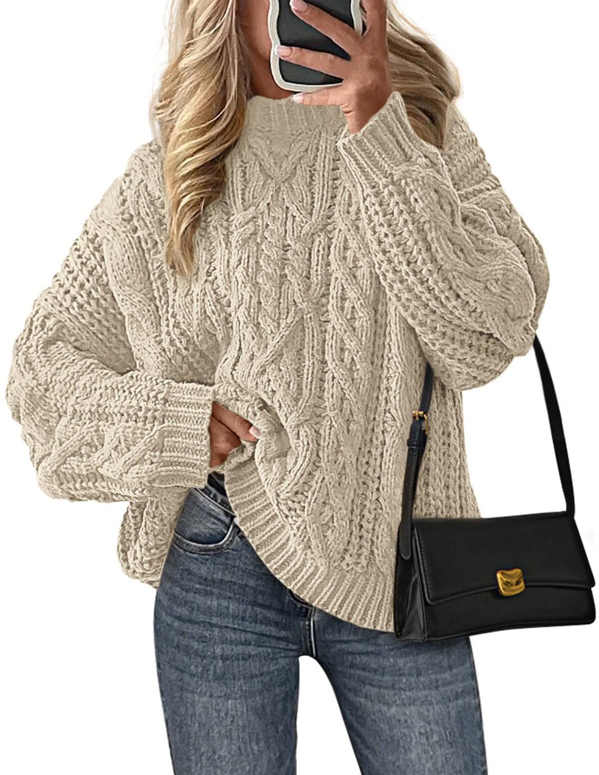PRETTYGARDEN Womens Oversized Fall Sweaters Chunky Cable Knit Pullover Tops