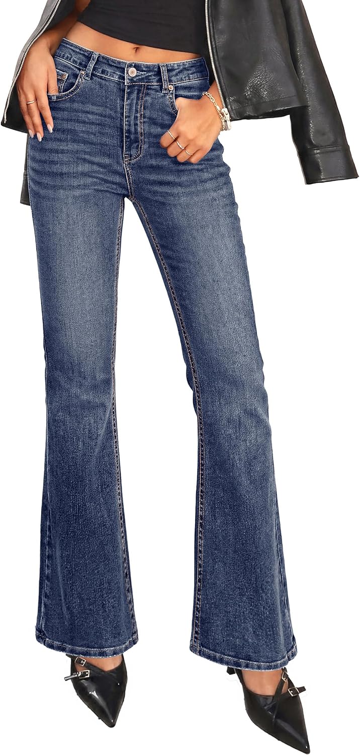 PRETTYGARDEN Women's Bootcut Denim Jeans Flare High Waisted Wide Leg Pants