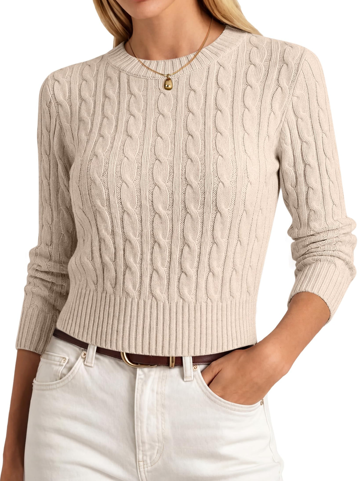 ANRABESS Womens Cable Knit Fall Lightweight Cropped Sweaters