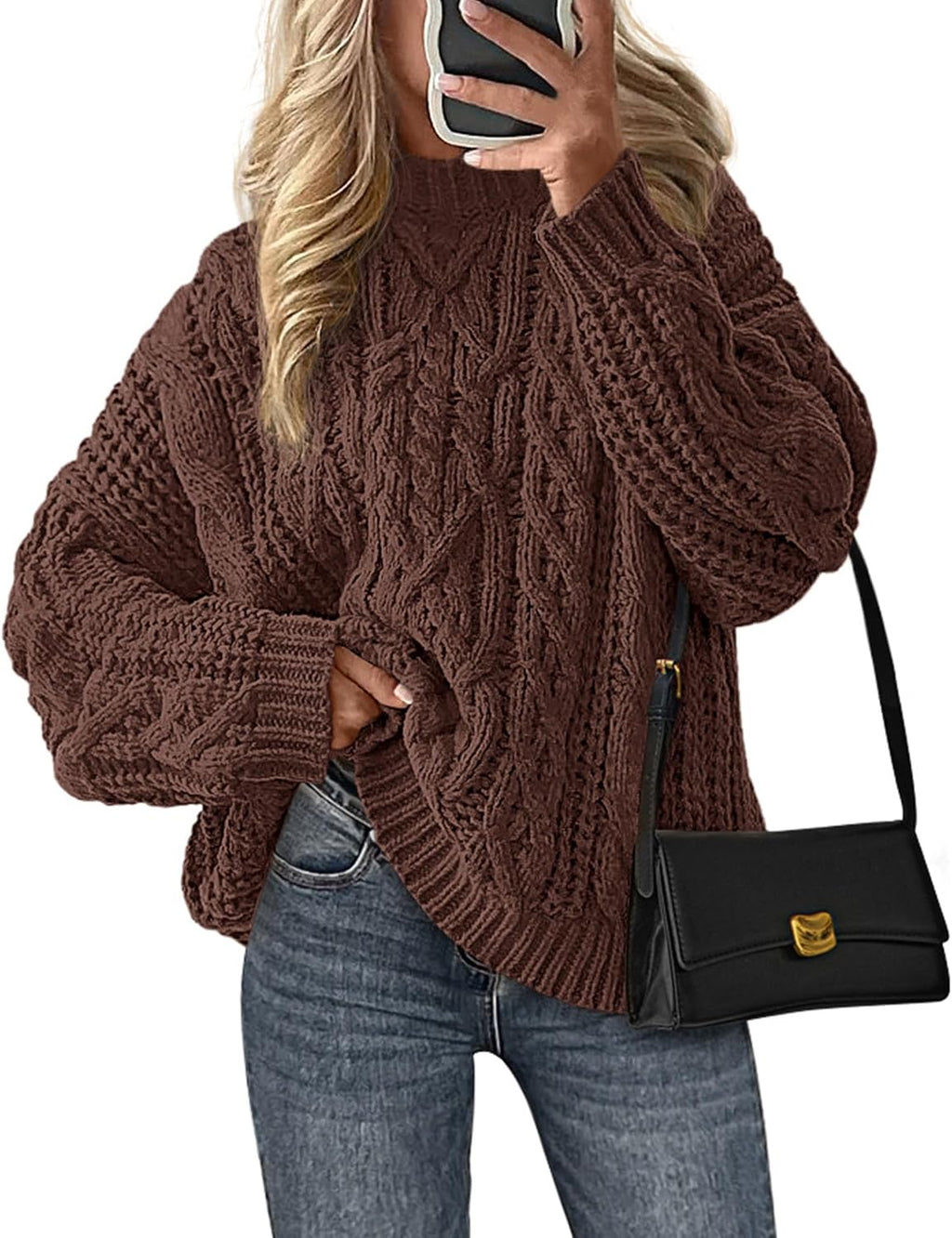 PRETTYGARDEN Womens Oversized Fall Sweaters Chunky Cable Knit Pullover Tops