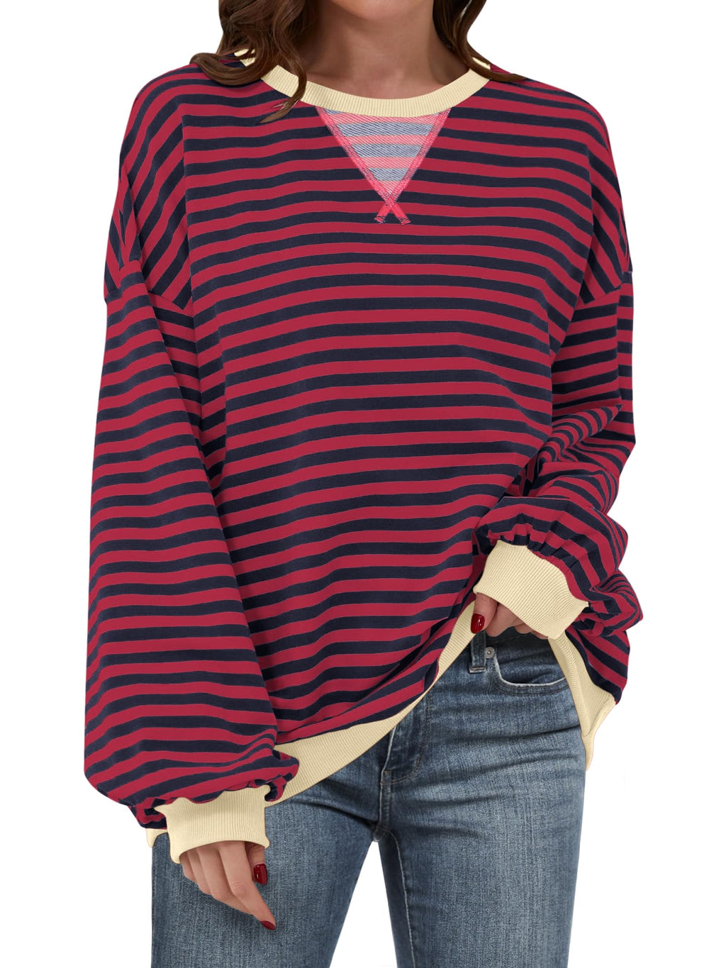 ANRABESS Women’s Striped Oversized Sweatshirts