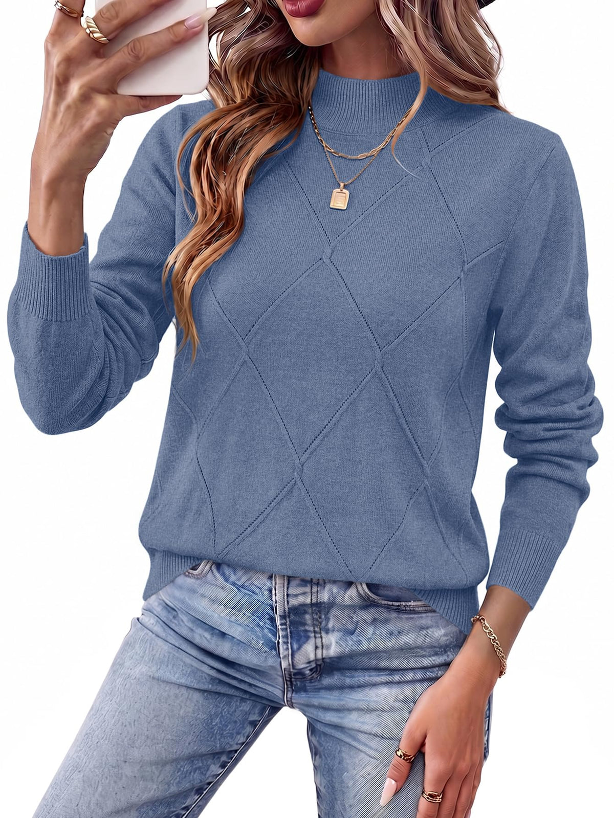 WIHOLL Womens Tops Sweaters Argyle Knit Long Sleeve Fall Outfits Winter