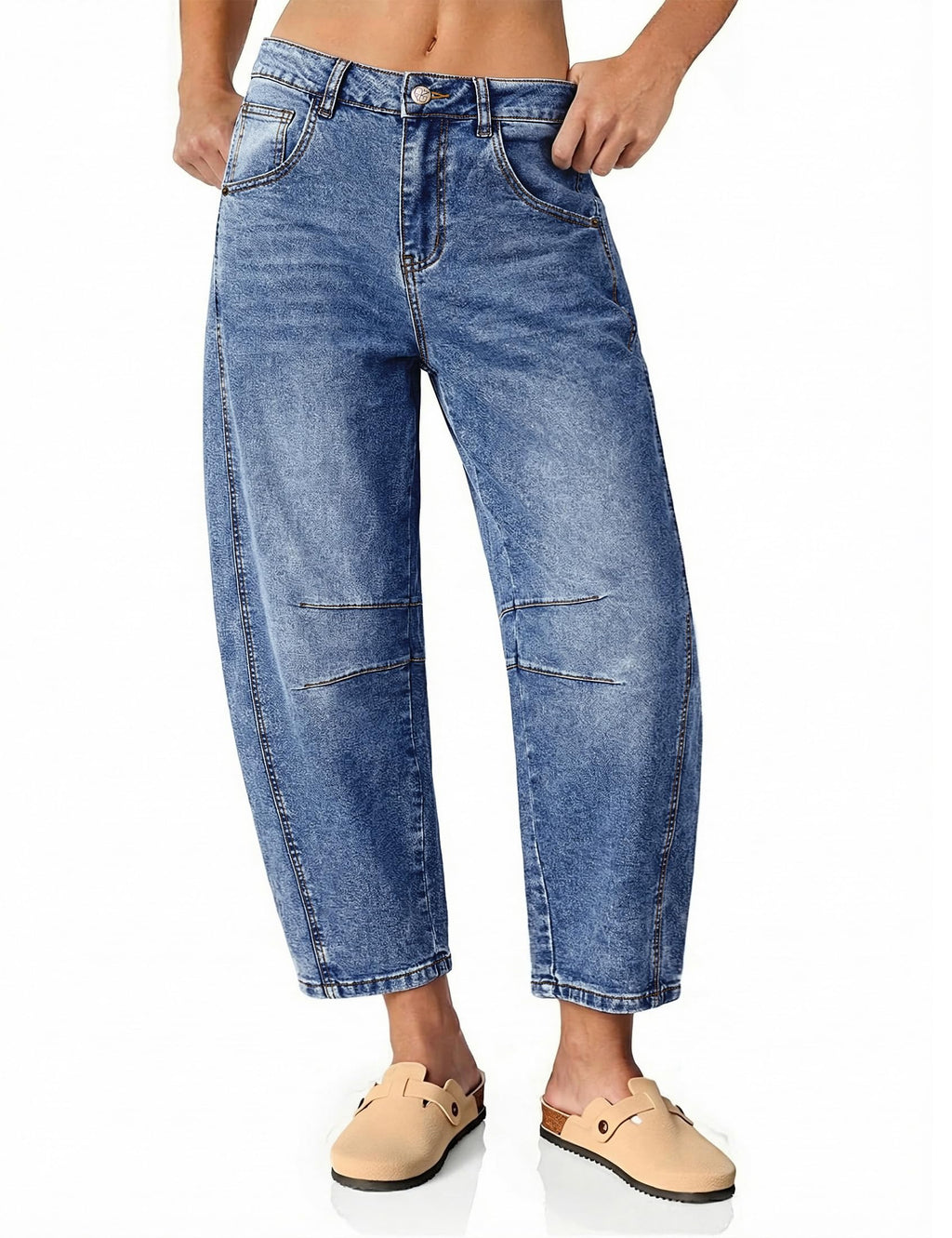 Vetinee Barrel Jeans for Women Trendy High Waisted Cropped Wide Leg Relaxed Fit Balloon Baggy Stretchy Denim Pants