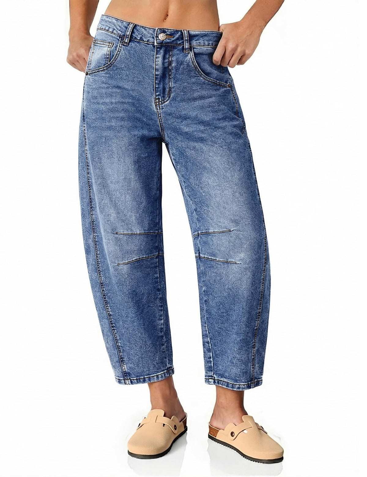 Vetinee Barrel Jeans for Women Trendy High Waisted Cropped Wide Leg Relaxed Fit Balloon Baggy Stretchy Denim Pants