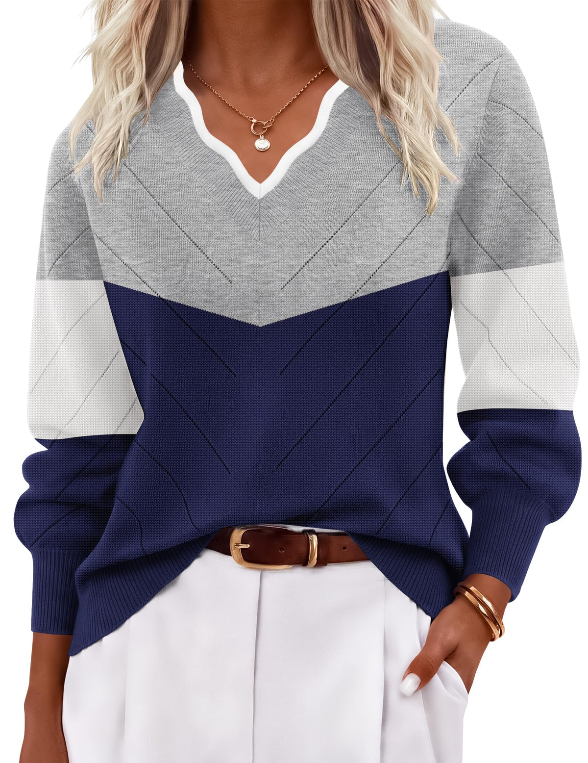 Ekouaer Women's Fall V Neck Sweaters Knit Lightweight Long Sleeve Tops 2026