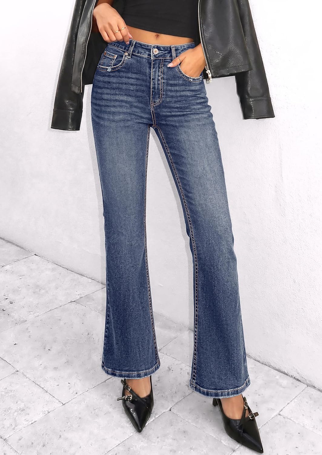 PRETTYGARDEN Women's Bootcut Denim Jeans Flare High Waisted Wide Leg Pants
