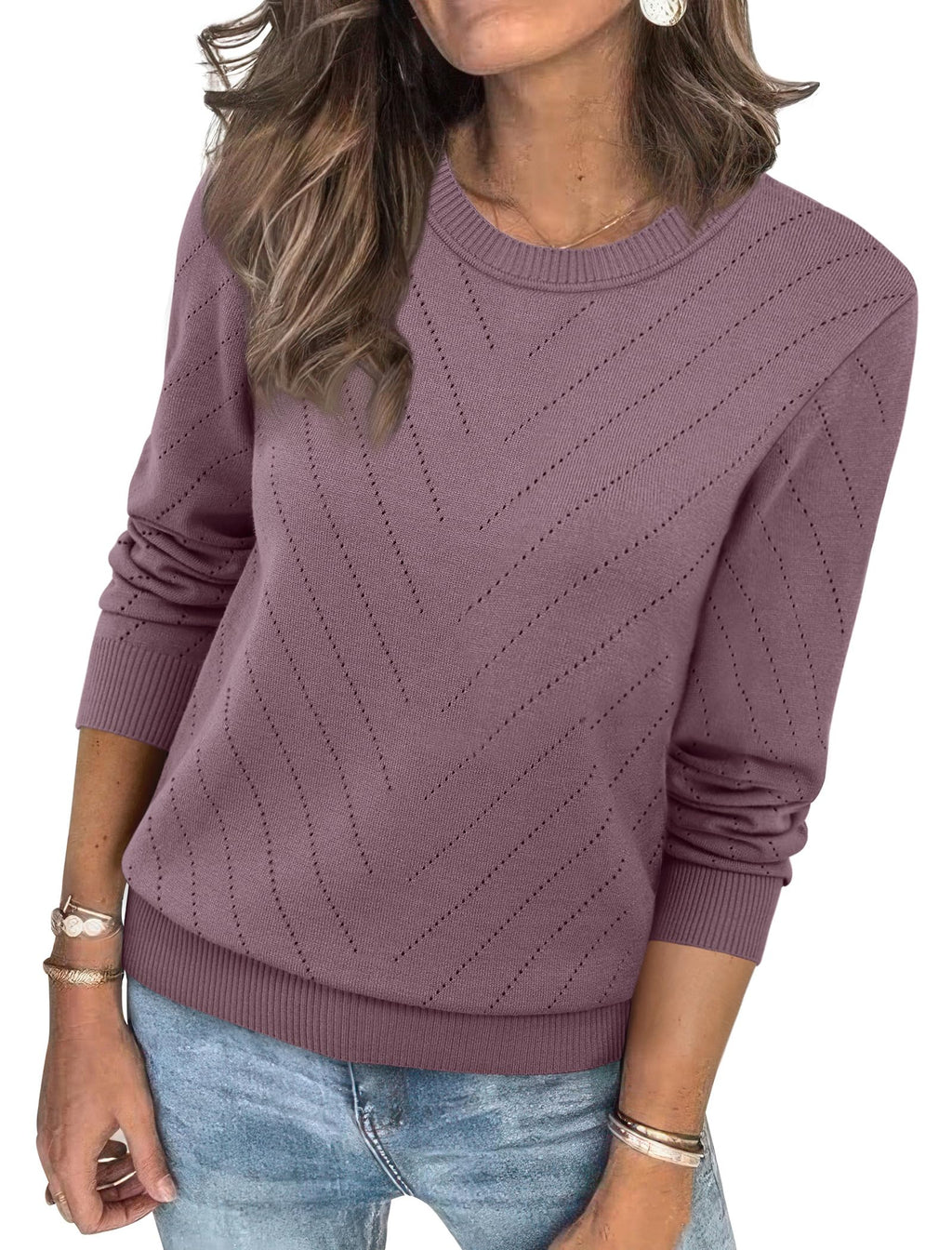 Sampeel Womens Sweaters Crew Neck Long Sleeve Tops Knit Soft Pullover Sweaters Cozy Dressy Casual Shirts Fashion Clothing