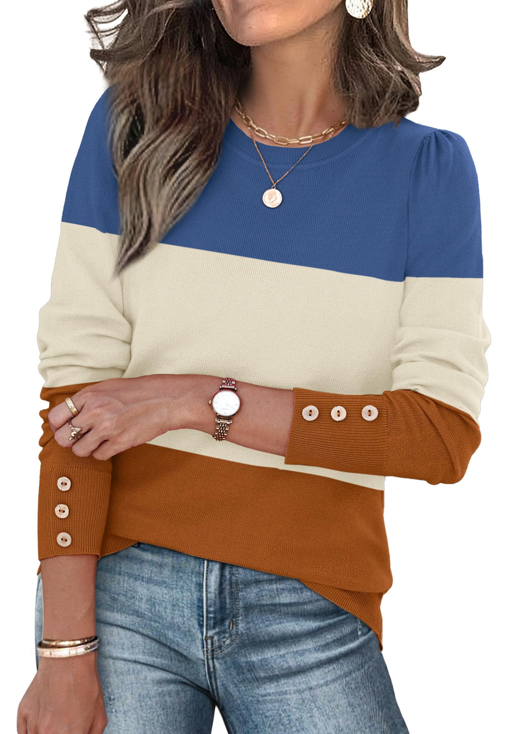 Womens Sweaters Fall Fashion 2025 Long Sleeve Button Cuff Soft Knit Pullover Trendy Tops Dressy Casual Blouses
