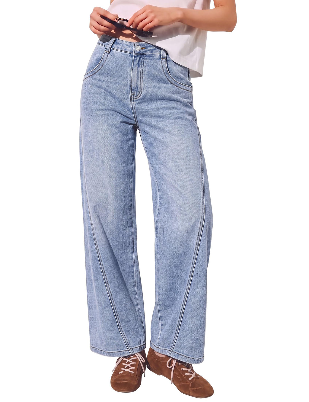 luvamia Wide Leg Jeans for Women High Waisted Stretch Denim Pants Side Seam