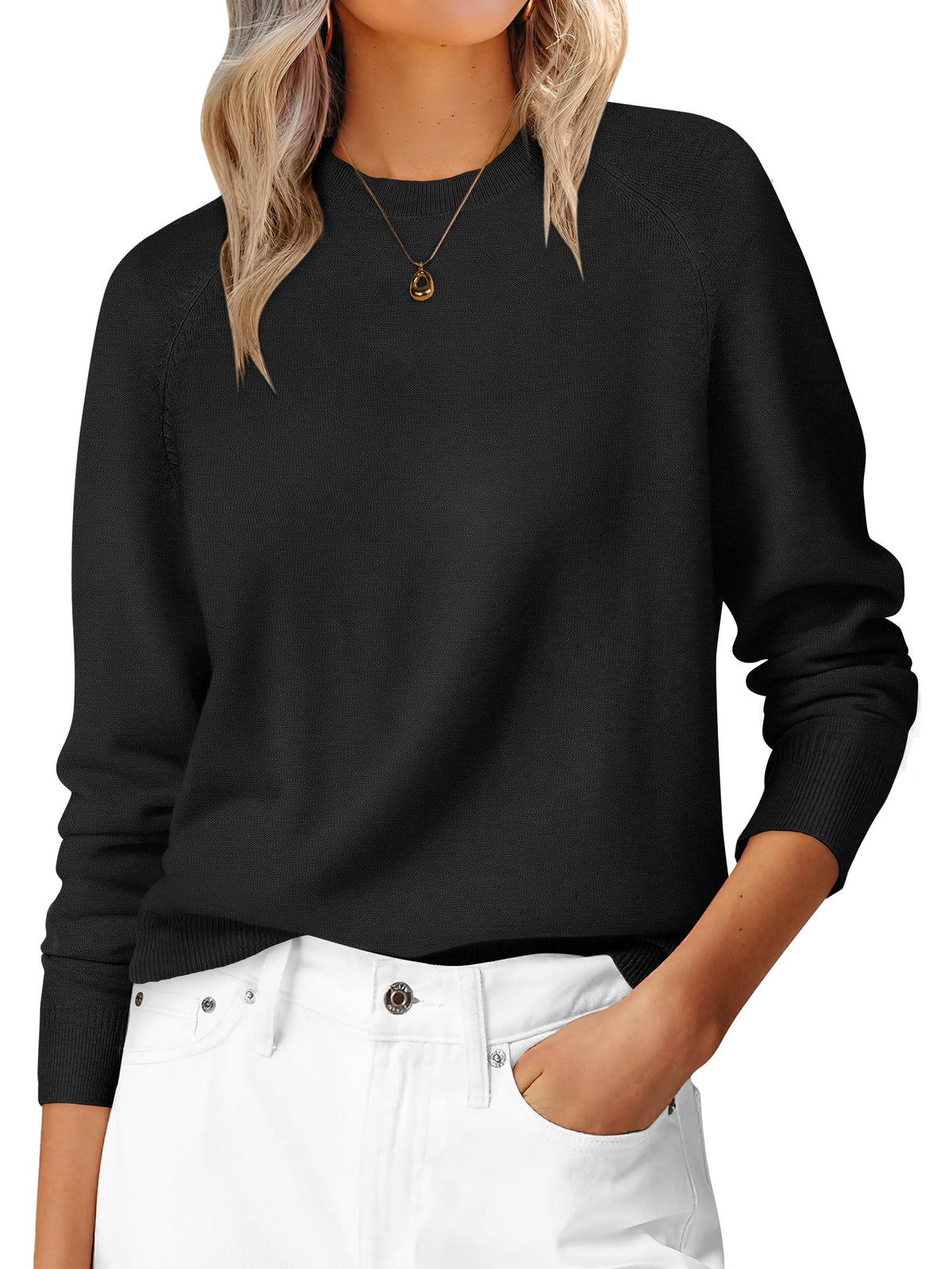 ANRABESS Women's Long Sleeve Crew Neck Fall Lightweight Sweaters Top