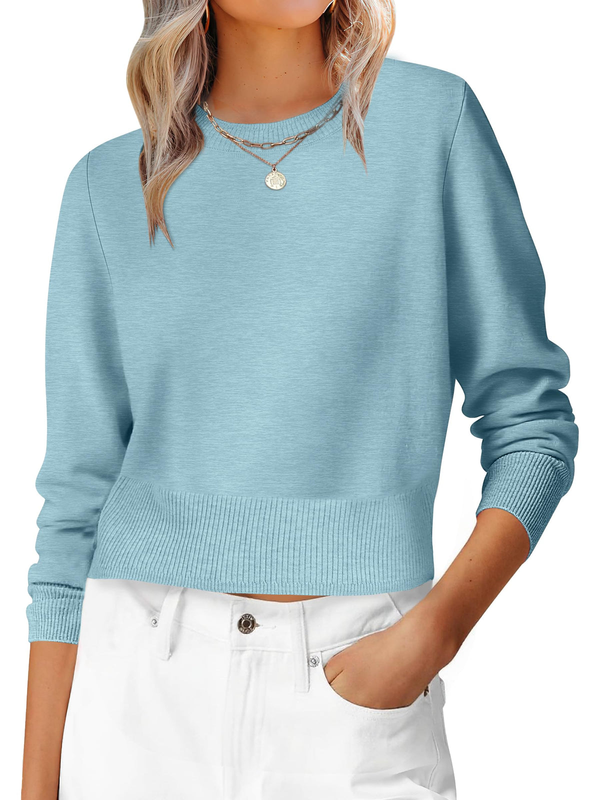 ANRABESS Women’s Long Sleeve Cropped Crew Neck Lightweight Fall Sweaters