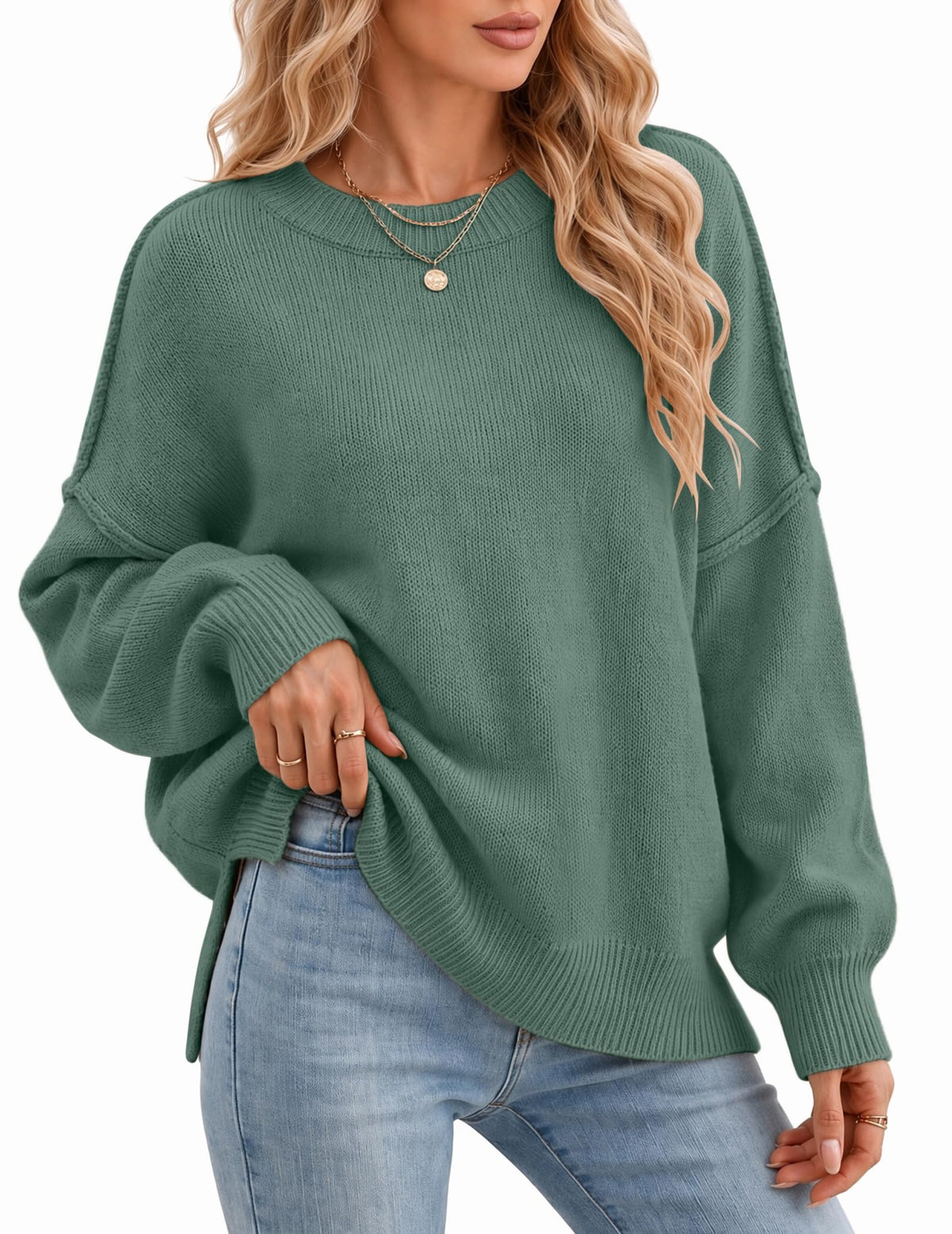 Womens Oversized Batwing Sweater Fall Outfits Trendy Pullover Knit Tops