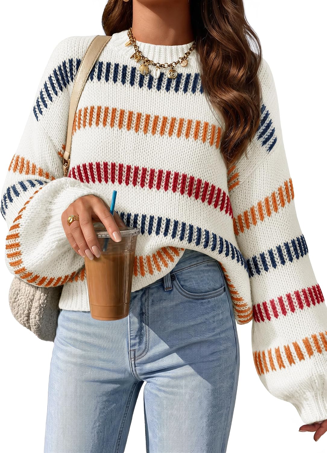 ZESICA Womens Striped Fall Winter Sweaters Oversize Cozy Casual Work Outfit