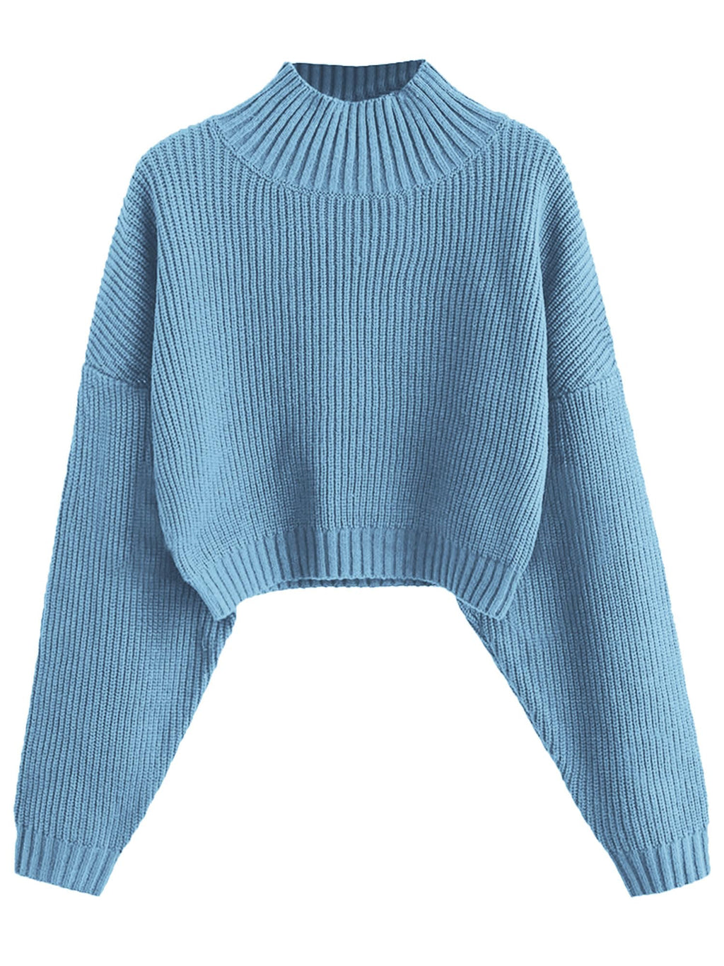 ZAFUL Women's Cropped Turtleneck Sweater Lantern Sleeve Ribbed Knit Pullover Sweater Jumper