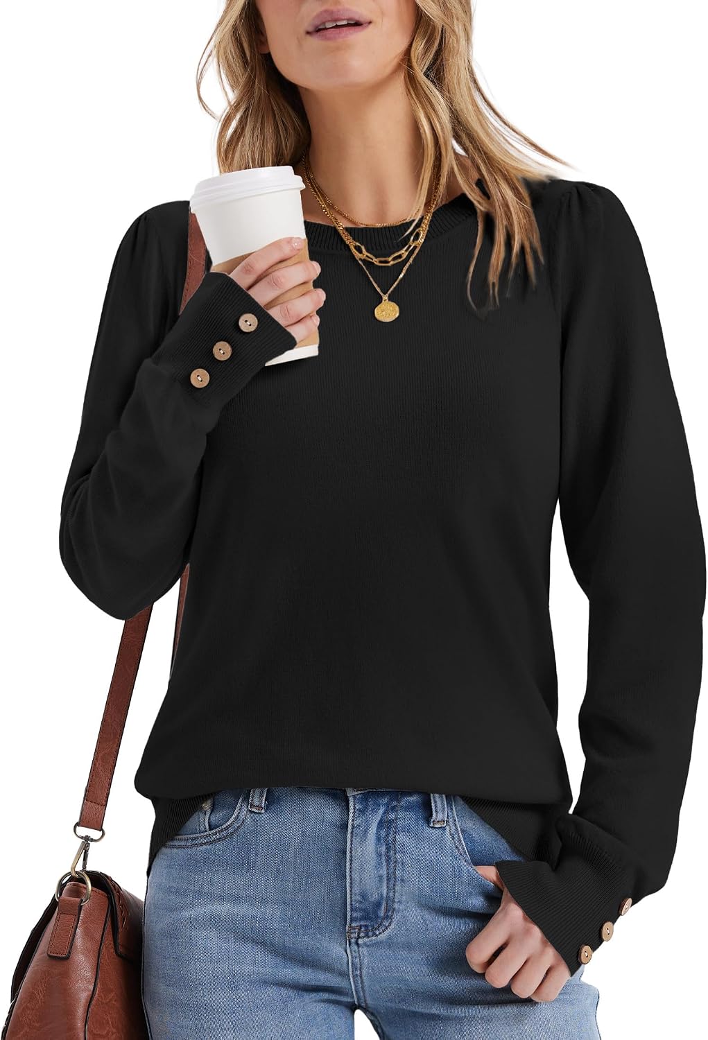 Womens Sweaters Fall Fashion 2025 Long Sleeve Button Cuff Soft Knit Pullover Trendy Tops Dressy Casual Blouses