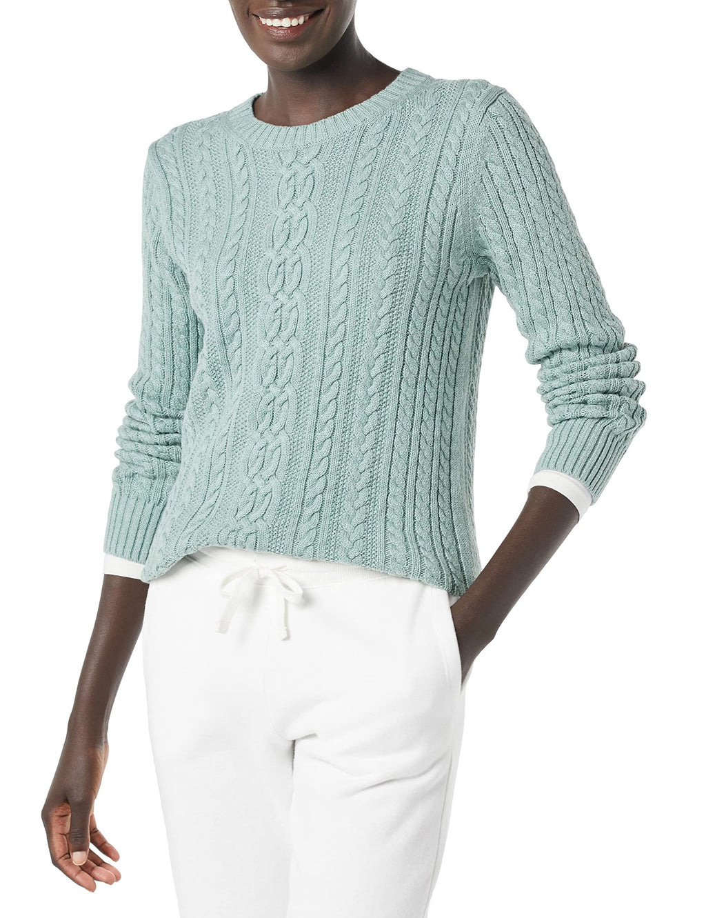 Amazon Essentials Women's Regular Fit Soft Cotton Cable Knit Ribbed Crewneck Sweater (Available in Plus Size)