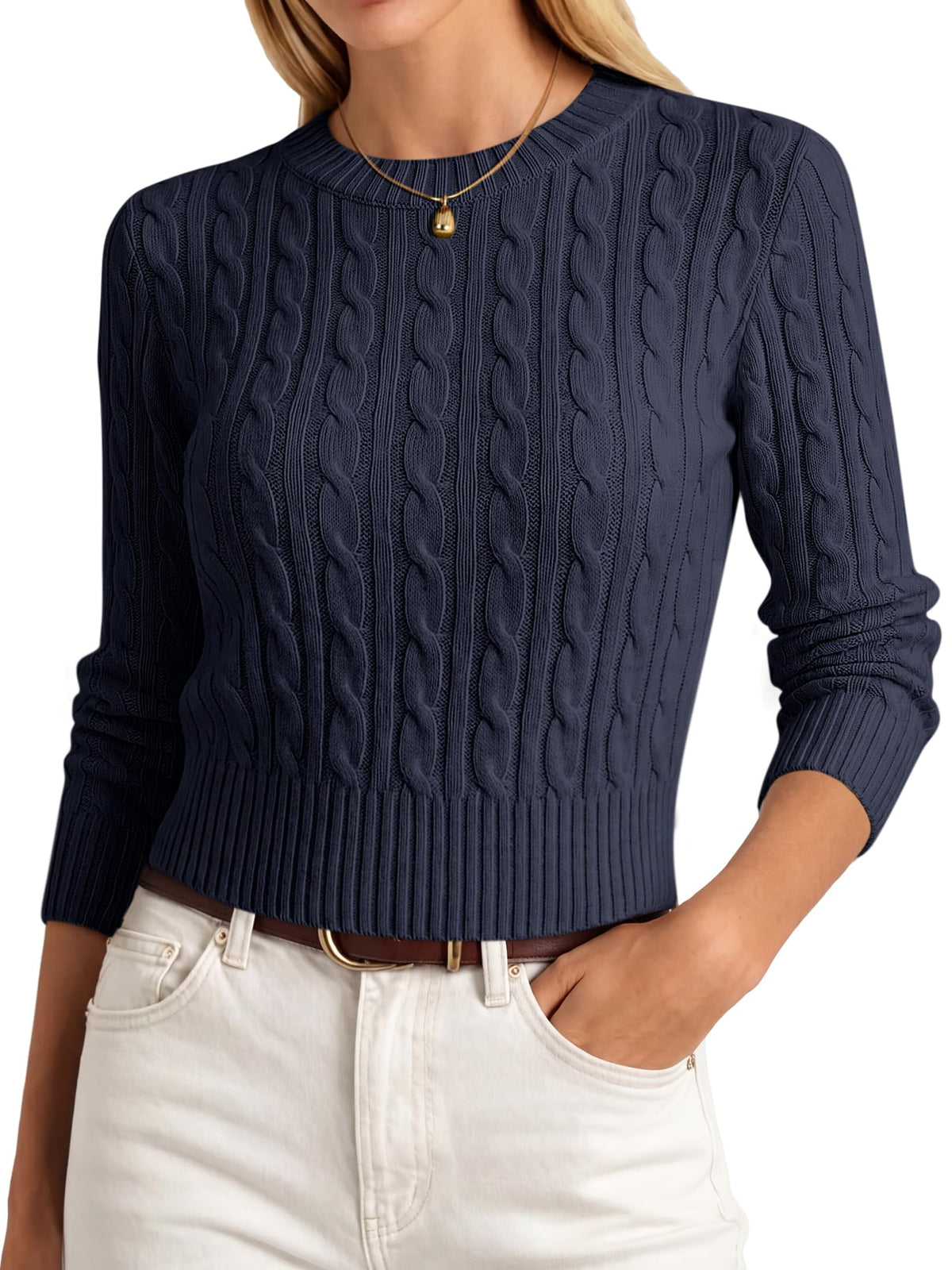 ANRABESS Womens Cable Knit Fall Lightweight Cropped Sweaters