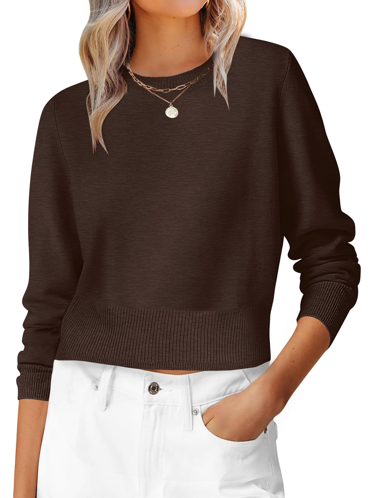 ANRABESS Women’s Long Sleeve Cropped Crew Neck Lightweight Fall Sweaters