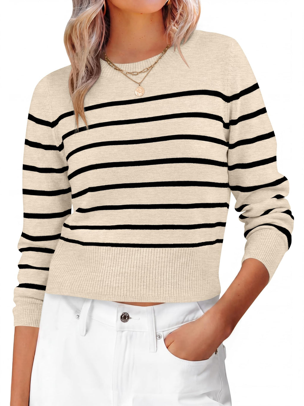 ANRABESS Women’s Long Sleeve Cropped Crew Neck Lightweight Fall Sweaters