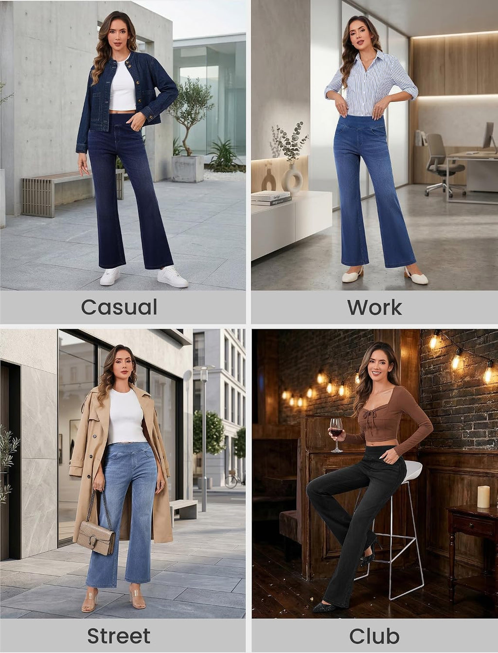 FireSwan Women’s Trendy Stretchy Flare Jeans Pull On Casual Denim Pants