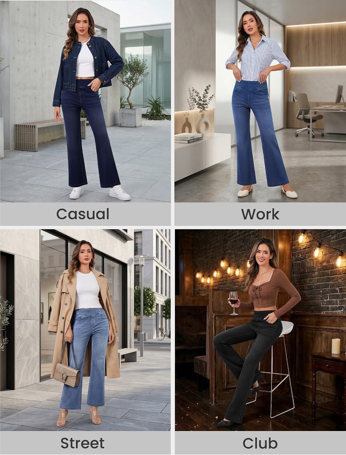 FireSwan Women’s Trendy Stretchy Flare Jeans Pull On Casual Denim Pants