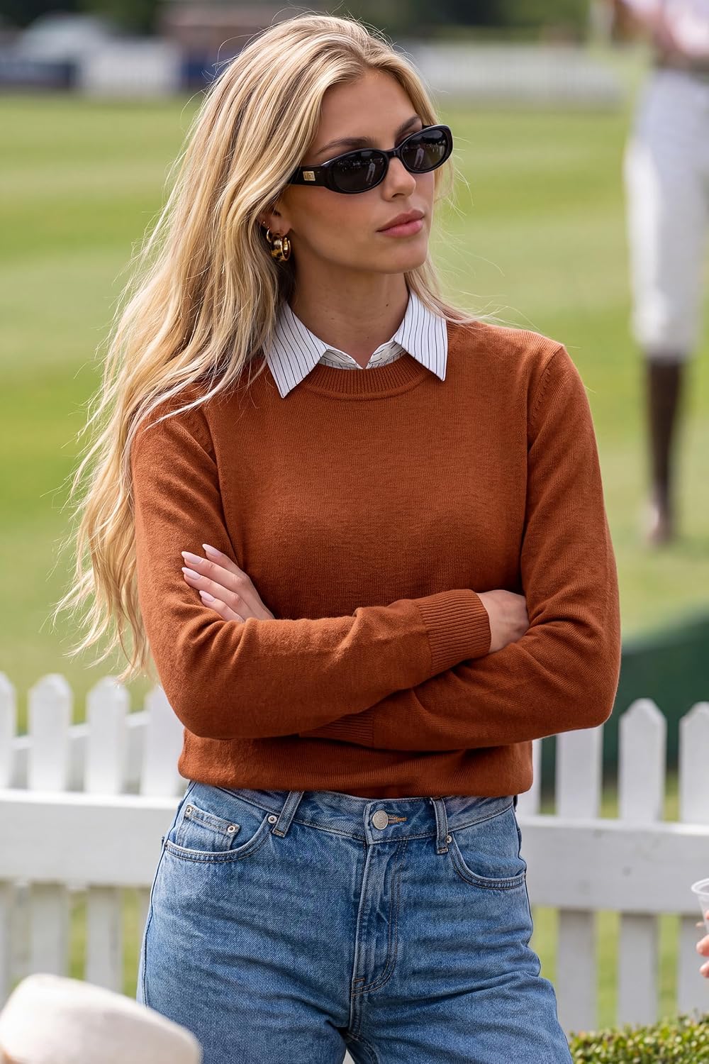 Arach&Cloz Women's Wool Blend Classic Crew Neck Casual Fall Sweaters