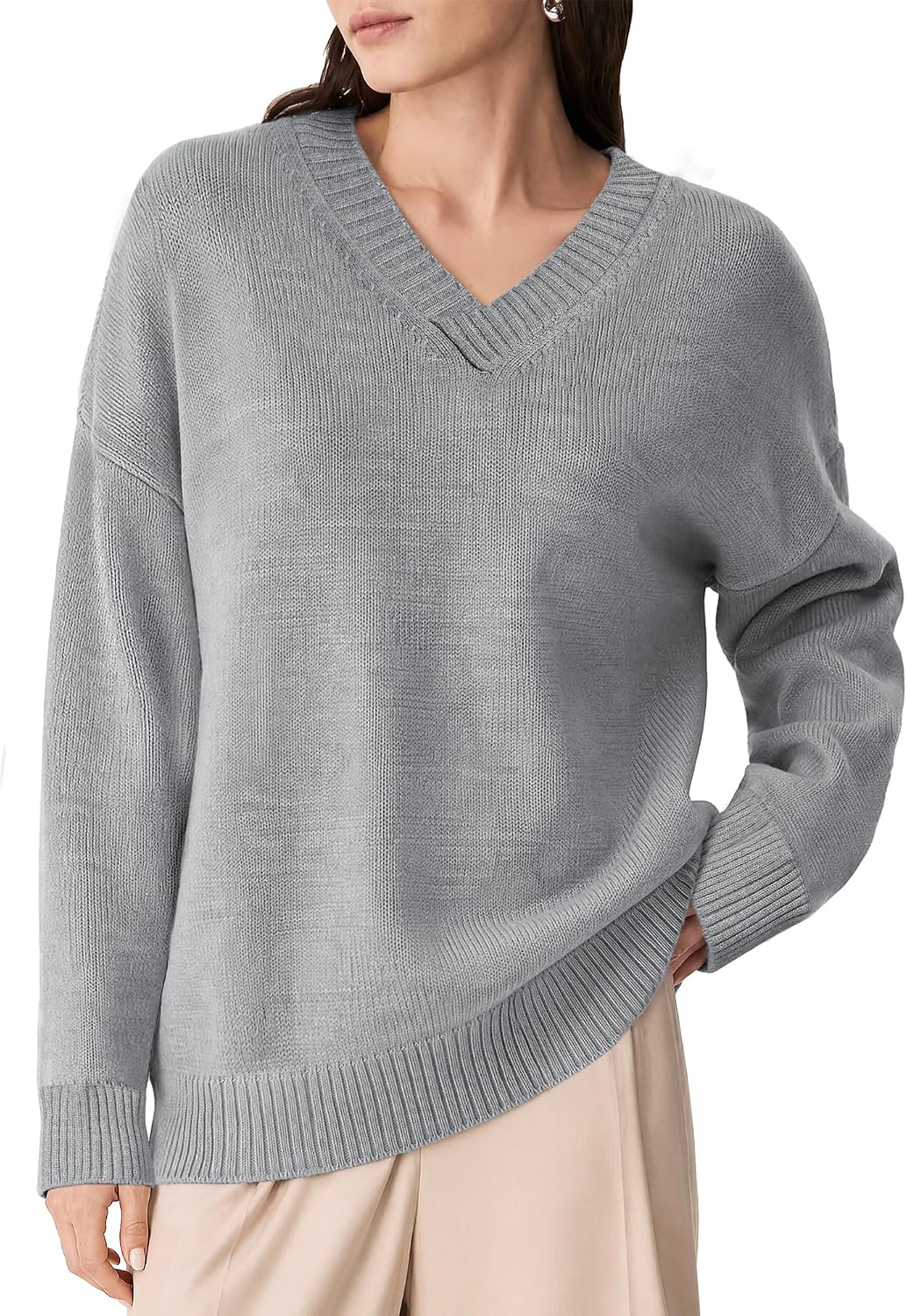 Womens Oversized Cashmere Blend V Neck Cozy Pullover Sweaters