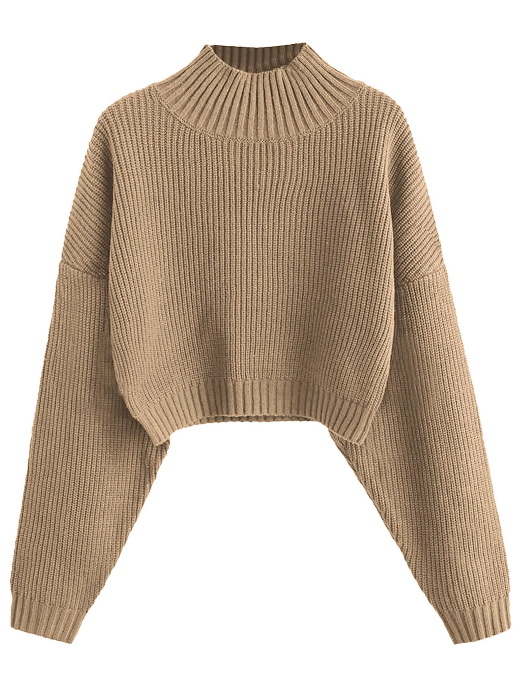 ZAFUL Women's Cropped Turtleneck Sweater Lantern Sleeve Ribbed Knit Pullover Sweater Jumper